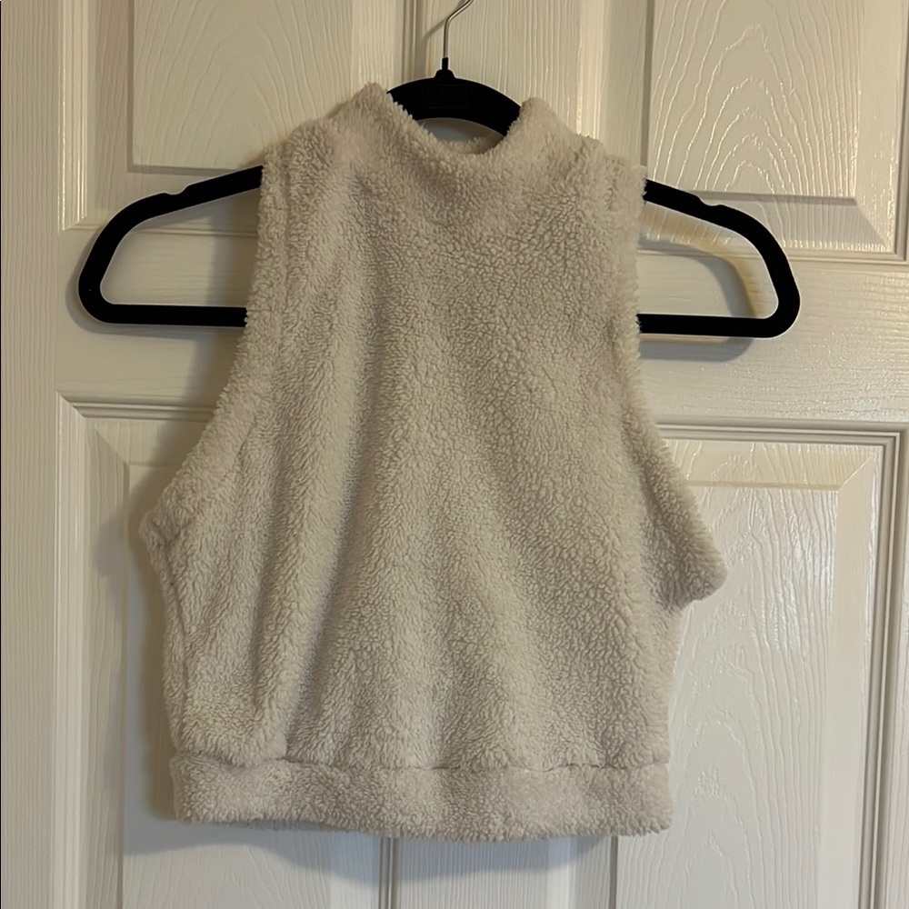 Cozy White Sleeveless Fleece Top